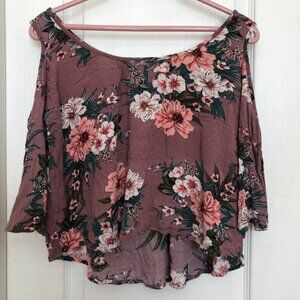 Charlotte Russe Floral Top Cold Shoulder Hi Low Women's S Blush‎ Dusty Pink
